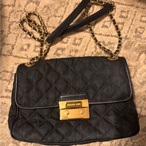 Michael Kors Vintage Sloan Quilted Denim Bag with Gold Accents